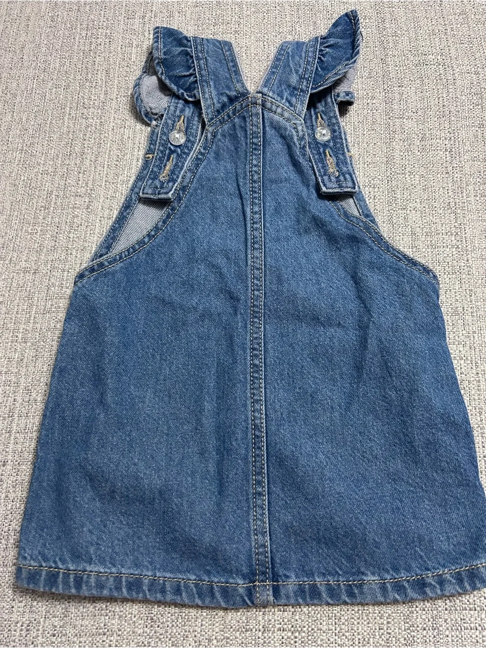 Old Navy Denim Pinafore Dress w Pink Flower Embroidery. NWT Size 18-24M Cotton